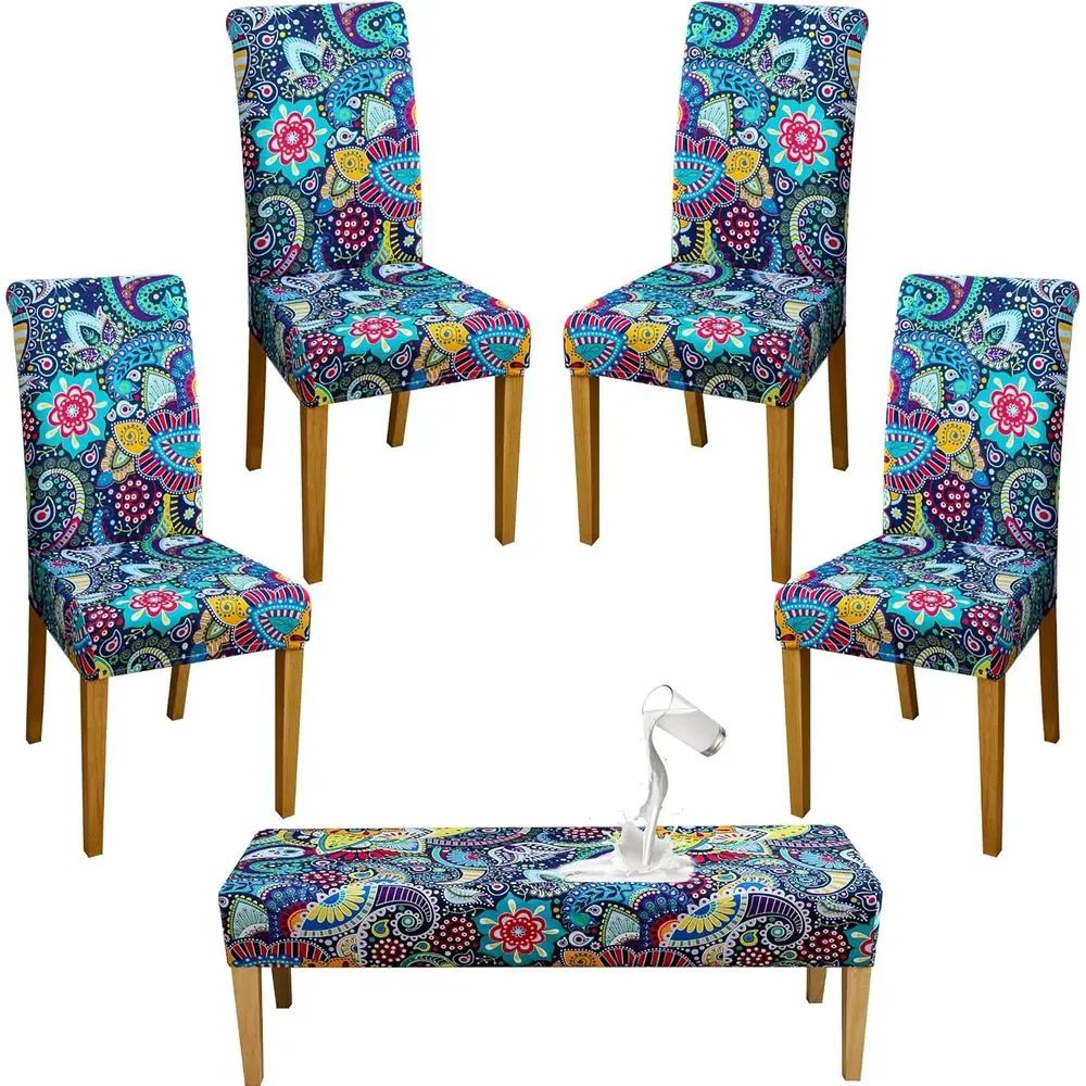 FORCHEER 4 Chair and Bench Covers for Dining Chairs Waterproof Boho Dining Room 4 Piece Kitchen Chair Slipcovers with Bench Seat
FORCHEER 4 Chair and Bench Covers for Dining Chairs Waterproof Boho Dining Room 4 Piece Kitchen Chair Slipcovers with Bench Seat