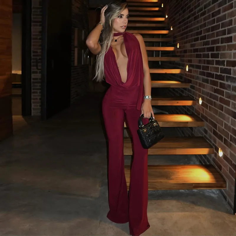 Women's sexy pure-color swing neckline strapless halter backless slim-fitting jumpsuit
Women's sexy pure-color swing neckline strapless halter backless slim-fitting jumpsuit