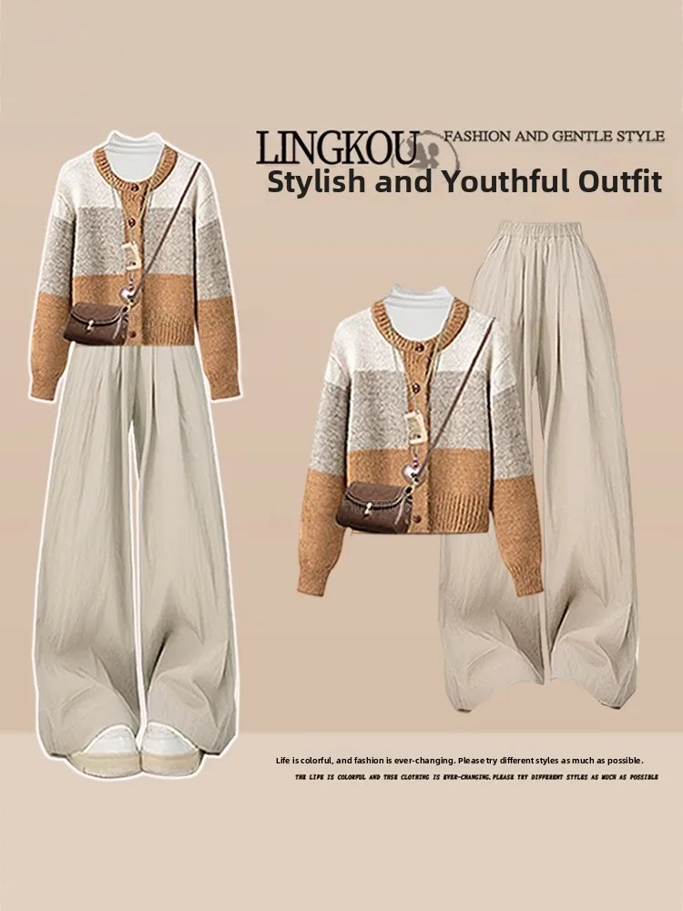 Elegant plus Size Autumn Knitted Set Women's Vintage Color Block Casual Loose Fit Three Piece Suit High Waist Long Pants
Elegant plus Size Autumn Knitted Set Women's Vintage Color Block Casual Loose Fit Three Piece Suit High Waist Long Pants