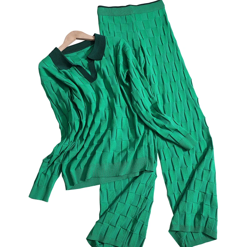 Spring Autumn Suit Women's Contrasting Lapel Collar Plaid Loose Long-sleeved Knitwear + Slim High Wide-Leg Trousers 2-piece Set
Spring Autumn Suit Women's Contrasting Lapel Collar Plaid Loose Long-sleeved Knitwear + Slim High Wide-Leg Trousers 2-piece Set