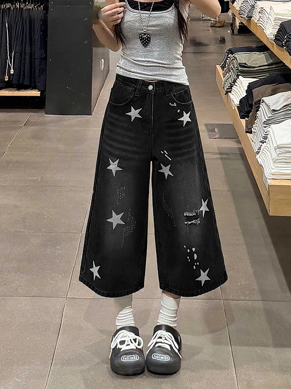 American Style Loose Fit Star Printed Wide Leg Jeans Capri Pants Women Summer New plus Size Straight Leg Pants Casual Cotton
American Style Loose Fit Star Printed Wide Leg Jeans Capri Pants Women Summer New plus Size Straight Leg Pants Casual Cotton