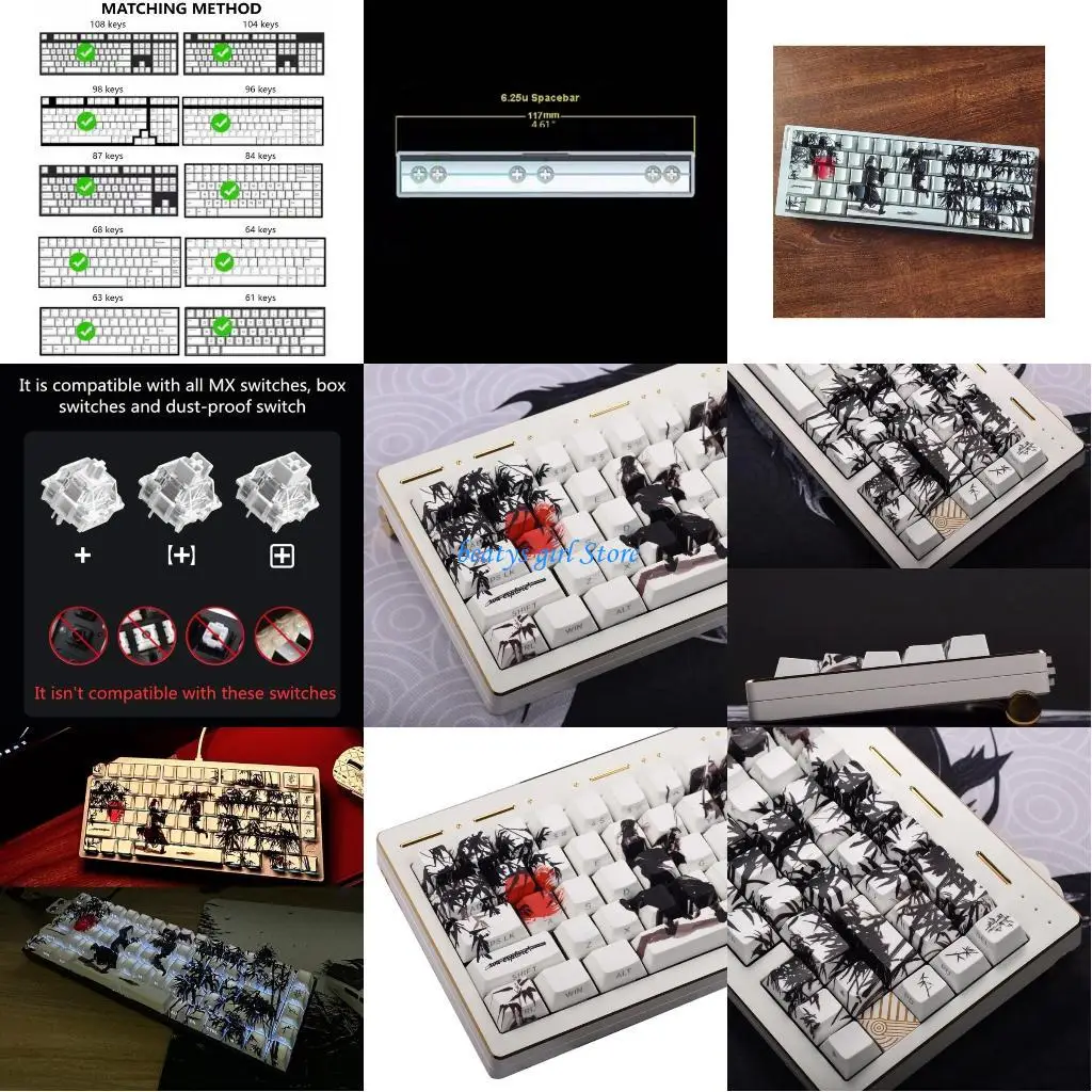 C7AB 130Keys Side Print Kycaps Backlighting Keyboard Keycap For Mechanical Keyboards