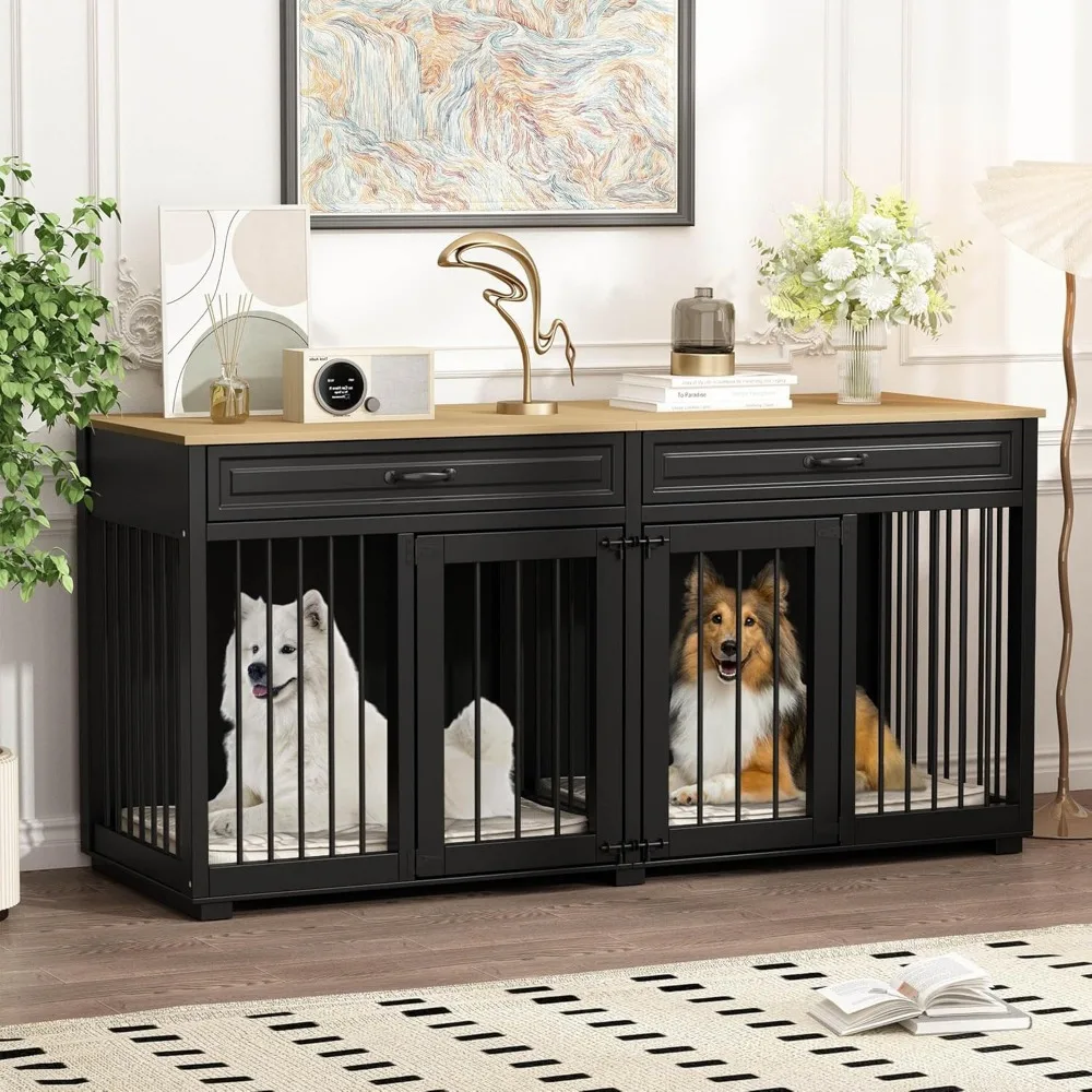 Masterpiece Dog Kennel Furniture, 64.6 Inch Heavy Duty Wooden Large Furniture Style Dog Crate With Drawers & Divider, Indoor Do
Masterpiece Dog Kennel Furniture, 64.6 Inch Heavy Duty Wooden Large Furniture Style Dog Crate With Drawers & Divider, Indoor Do