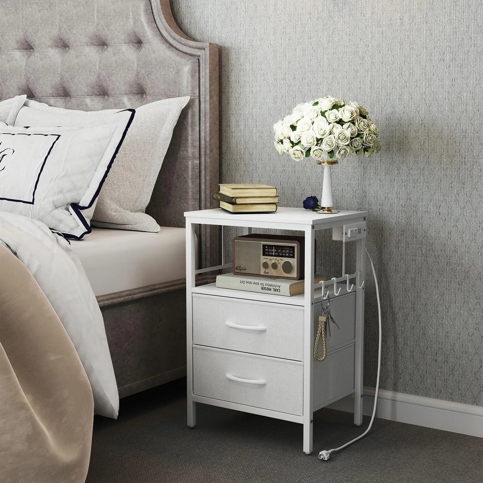 Nightstand with USB Charging Station, Fabric Drawers & Open Shelf - Stylish Bedside for bedroom Decor
Nightstand with USB Charging Station, Fabric Drawers & Open Shelf - Stylish Bedside for bedroom Decor
