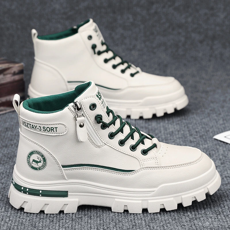 White High-Top Boots Men's Outdoor Waterproof Non-Slip Heightening Workwear Shoes Spring Autumn Fashion Casual Leather
White High-Top Boots Men's Outdoor Waterproof Non-Slip Heightening Workwear Shoes Spring Autumn Fashion Casual Leather