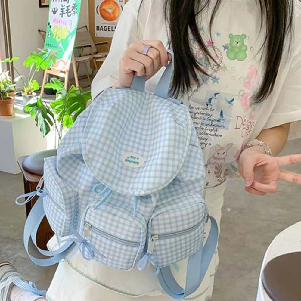 Travel Sweet Korean Drawstring Backpack Plaid Bow Women Daily School Bag Magnetic Button Flip Up Silver PU Daypack Outdoor
Travel Sweet Korean Drawstring Backpack Plaid Bow Women Daily School Bag Magnetic Button Flip Up Silver PU Daypack Outdoor