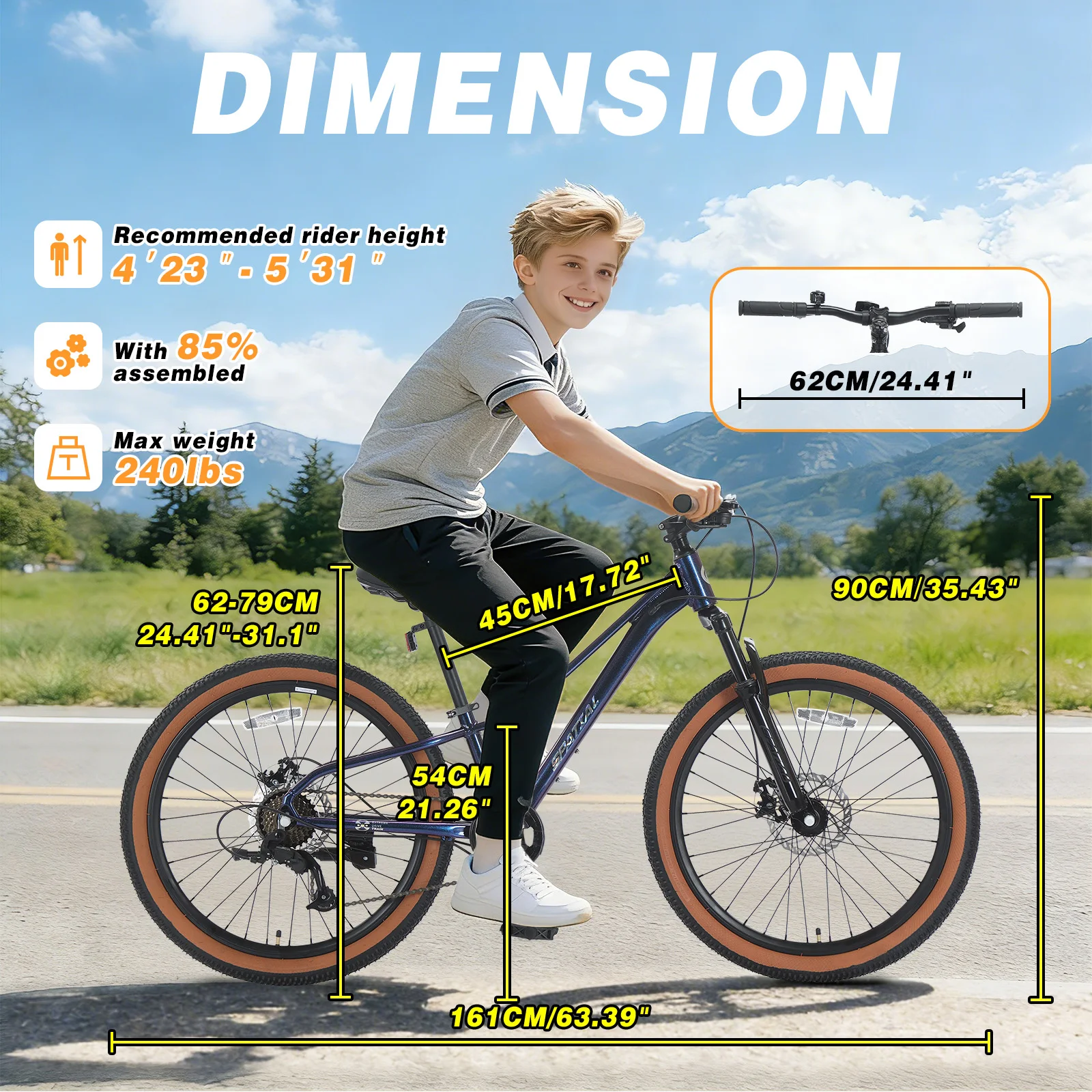 SPATIAL 24 Inch Mountain Bike 7 Speed Dual Disc Brakes Student Cycling Bicycle For Youth & Teens 129-162cm
SPATIAL 24 Inch Mountain Bike 7 Speed Dual Disc Brakes Student Cycling Bicycle For Youth & Teens 129-162cm