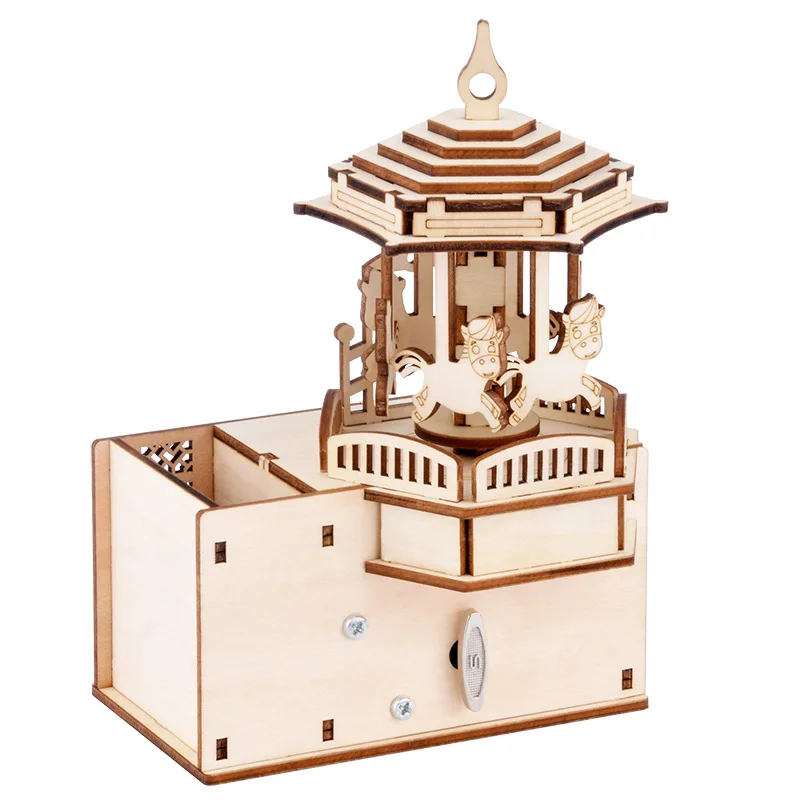 3D Wooden Puzzle WindUp Carousel Music Box MultiFunction Pen Holder Kids Craft Gift Safe Material
3D Wooden Puzzle WindUp Carousel Music Box MultiFunction Pen Holder Kids Craft Gift Safe Material