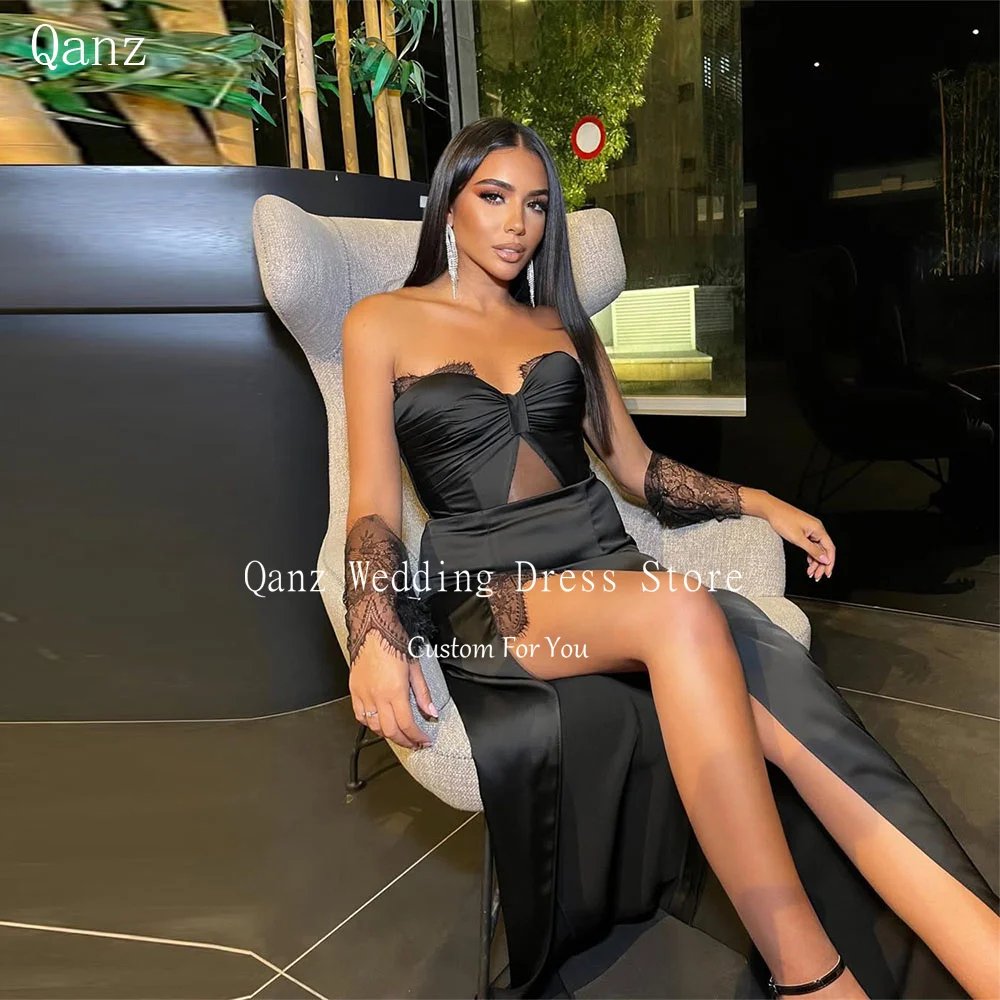 Qanz Sexy Mermaid Vestidos Para Fiesta Elegantes Black High Slit Satin Evening Dress Lace Up Back Vestido Invitada Bo Customized
Qanz Sexy Mermaid Vestidos Para Fiesta Elegantes Black High Slit Satin Evening Dress Lace Up Back Vestido Invitada Bo Customized