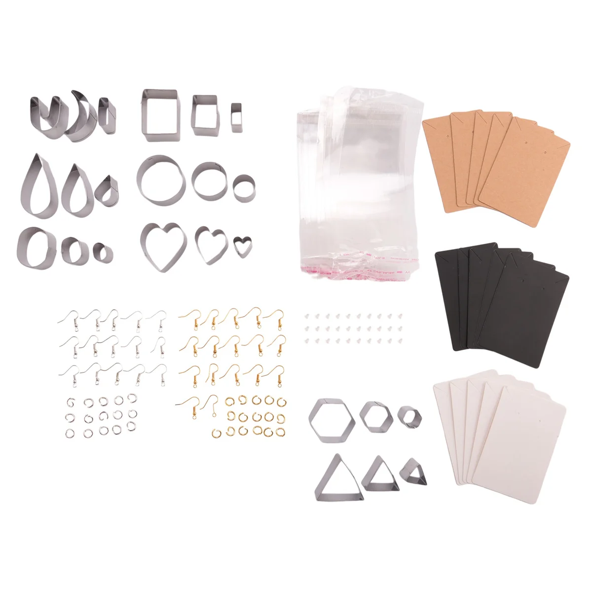 24Pcs Polymer Clay Cutters, 10 Shapes Clay Cutters with Earring Cards, Earring Hooks, for Jewelry Making
24Pcs Polymer Clay Cutters, 10 Shapes Clay Cutters with Earring Cards, Earring Hooks, for Jewelry Making