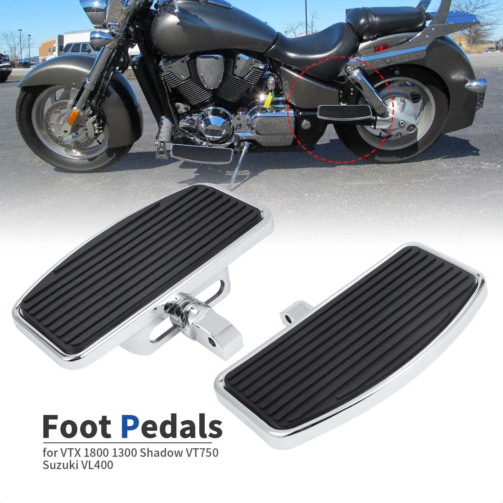 Motorcycle Rear Floorboard for Honda VTX 1300 1800 VT400 VT750, Suzuki Boulevard C50, Yamaha XVS 400/650 XV125 XV250 XV400
Motorcycle Rear Floorboard for Honda VTX 1300 1800 VT400 VT750, Suzuki Boulevard C50, Yamaha XVS 400/650 XV125 XV250 XV400