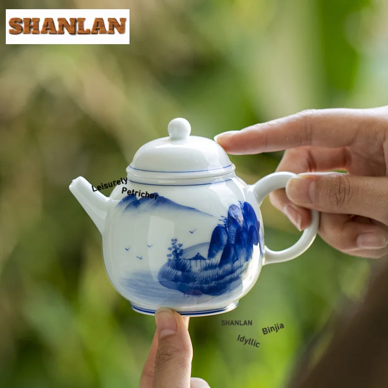 200 мл ручная роспись синий и белый пейзажный фарфоровый чайник, чайник для заварки чая, чайник для замачивания чая с шариковым отверстием, украшения для кафе 
200 мл ручная роспись синий и белый пейзажный фарфоровый чайник, чайник для заварки чая, чайник для замачивания чая с шариковым отверстием, украшения для кафе