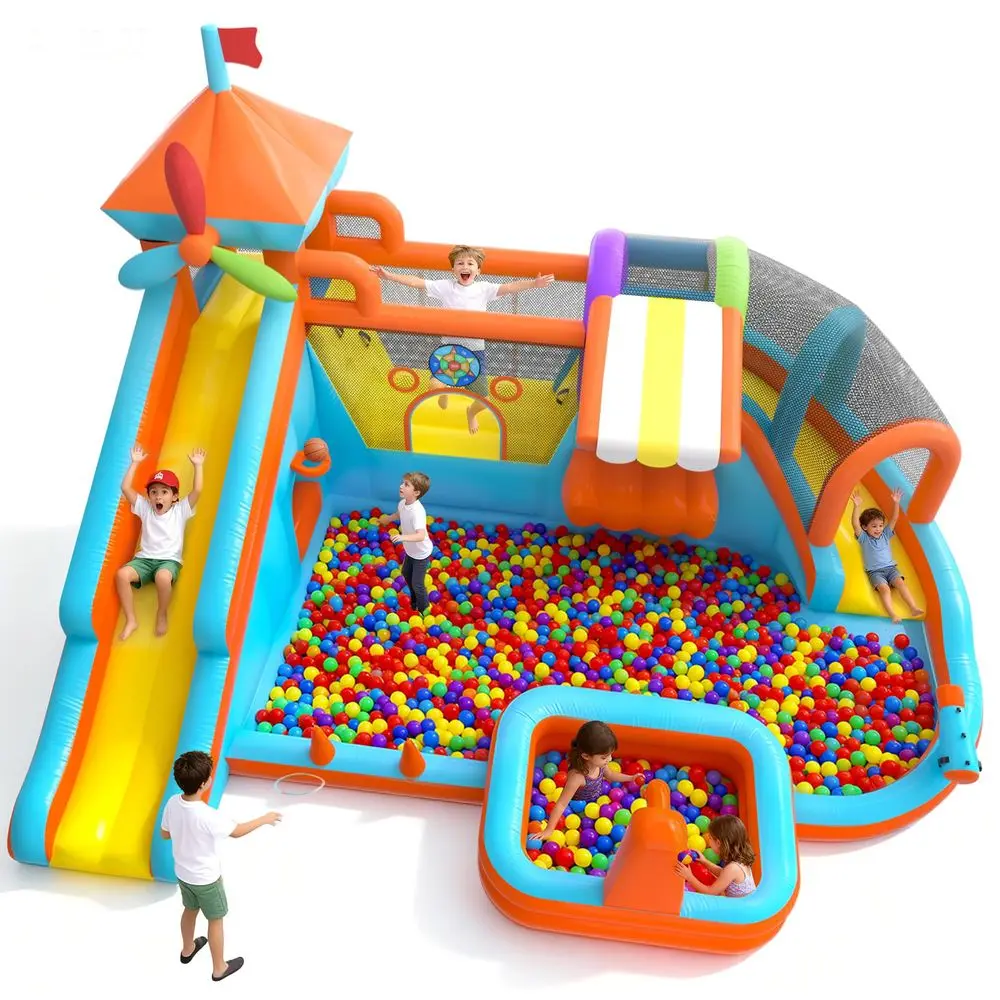 FT 12 in 1 Inflatable Bounce House for Kids with Double Slide, 750W Blower, Toy Stand, Jumping, Climbing Wall, Water Gun, Splas
FT 12 in 1 Inflatable Bounce House for Kids with Double Slide, 750W Blower, Toy Stand, Jumping, Climbing Wall, Water Gun, Splas