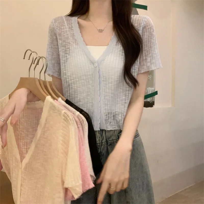 Lightweight Short Sleeve Knitted Open Cardigan Women's Summer Outerwear Fashionable Air Conditioning Shirt Trendy Color
Lightweight Short Sleeve Knitted Open Cardigan Women's Summer Outerwear Fashionable Air Conditioning Shirt Trendy Color
