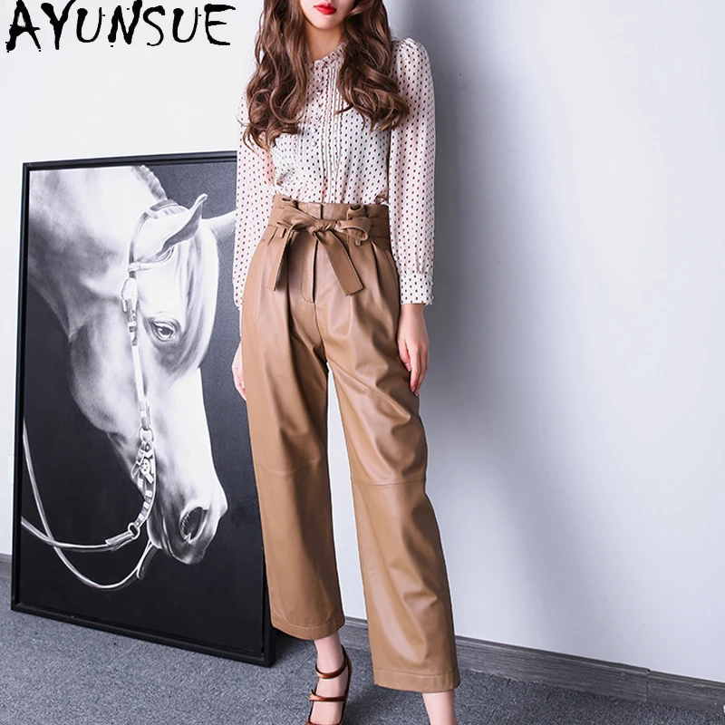 AYUNSUE Straight Pants Women Female Genuine Leather Folded High Elastic Waist Bow Tie Lace Trousers Mujer Grass Green Pantalon
AYUNSUE Straight Pants Women Female Genuine Leather Folded High Elastic Waist Bow Tie Lace Trousers Mujer Grass Green Pantalon