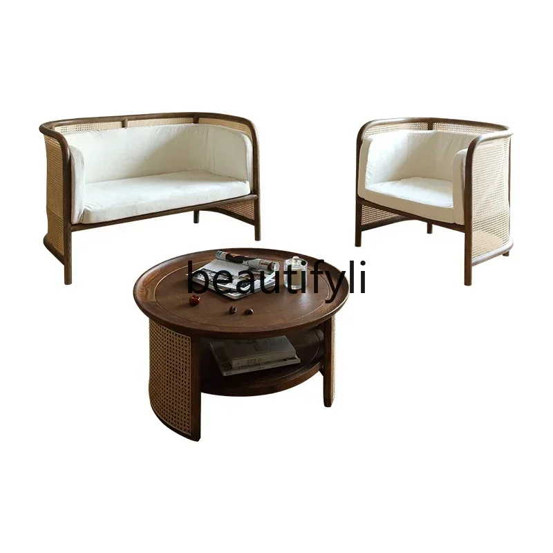 Homestay solid wood rattan sofa combination simple modern living room Nordic retro ash wood three-person sofa
Homestay solid wood rattan sofa combination simple modern living room Nordic retro ash wood three-person sofa