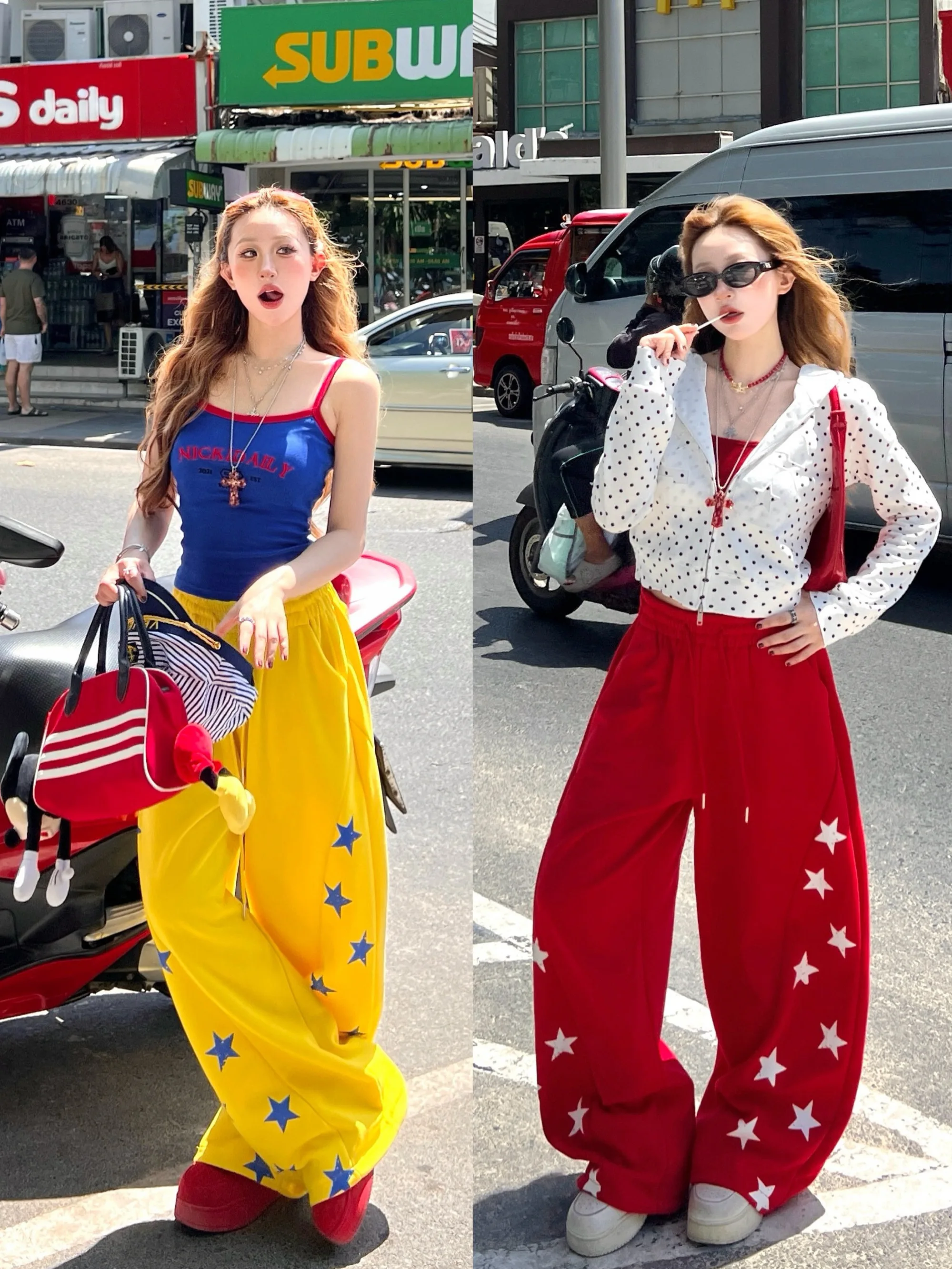 NickiDaily 90s American Style Loose Fit Star Print Two-Way Wear Casual Trousers Wide Leg Pants Cotton Elastic Waistband
NickiDaily 90s American Style Loose Fit Star Print Two-Way Wear Casual Trousers Wide Leg Pants Cotton Elastic Waistband