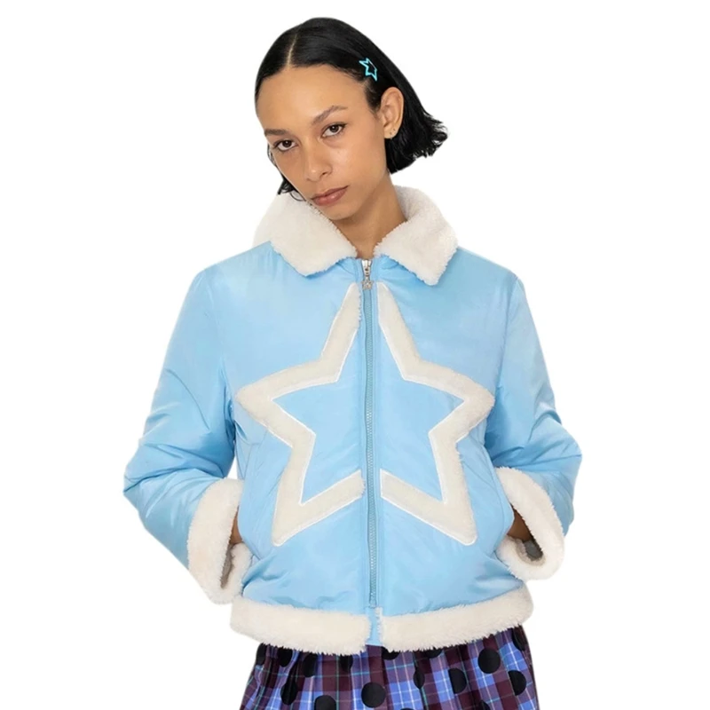 Women Short Sherpas Jackets Fuzzy Fleece Star Pattern Zip Up Outerwear Coat with Pockets Streetwear Cotton Outerwear 517D
Women Short Sherpas Jackets Fuzzy Fleece Star Pattern Zip Up Outerwear Coat with Pockets Streetwear Cotton Outerwear 517D