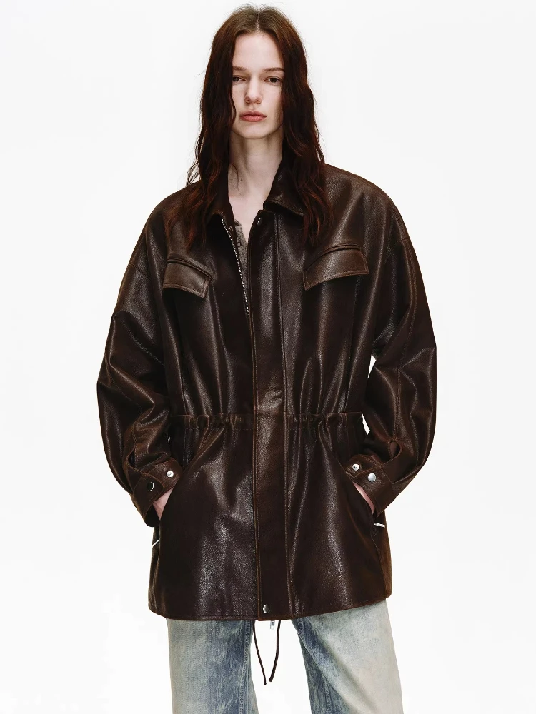 Lace-up Genuine Leather Cargo Jackets for Women Spring Autumn High-end Simple Vintage Loose Soft Oil Wax Real Sheepskin Coat
Lace-up Genuine Leather Cargo Jackets for Women Spring Autumn High-end Simple Vintage Loose Soft Oil Wax Real Sheepskin Coat