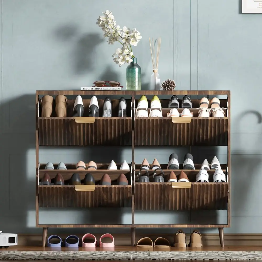 4-Tier Standing Shoe Organizer with Door, Narrow Entryway Cabinet, Walnut Finish
4-Tier Standing Shoe Organizer with Door, Narrow Entryway Cabinet, Walnut Finish