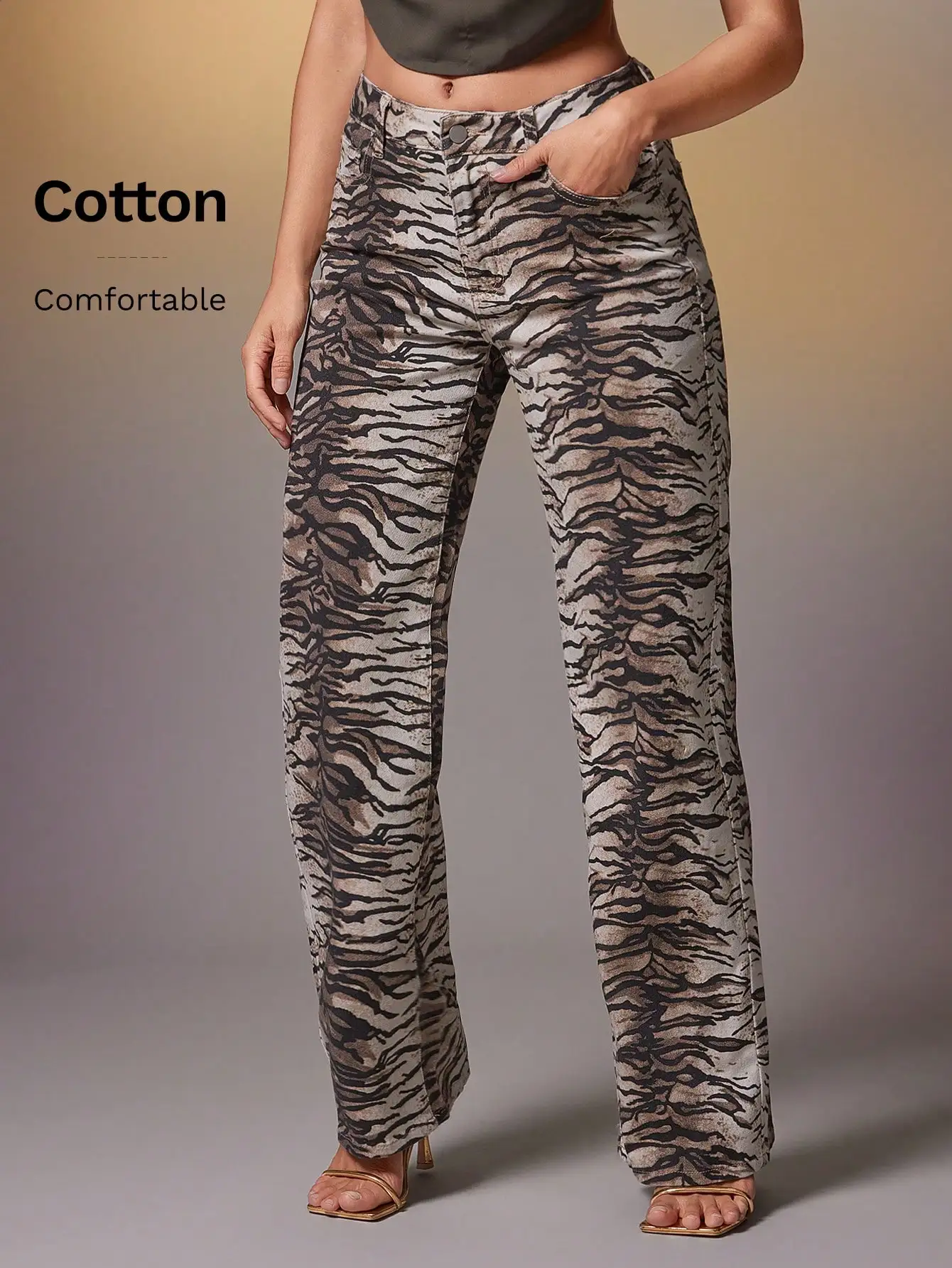 Джинсы с низкой посадкой и широкими штанинами с тигровым принтом, удобные повседневные брюки из хлопка
Джинсы с низкой посадкой и широкими штанинами с тигровым принтом, удобные повседневные брюки из хлопка