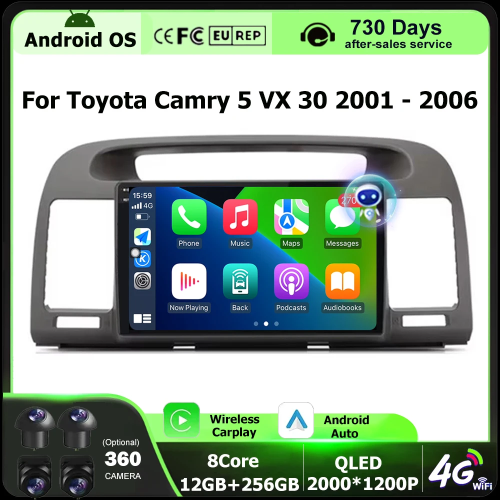 9'' For Toyota Camry 5 VX 30 2001 - 2006 4G WIFI Android Auto Radio Car Multimedia stereo GPS No 2din Wireless CarPlay BT DSP
9'' For Toyota Camry 5 VX 30 2001 - 2006 4G WIFI Android Auto Radio Car Multimedia stereo GPS No 2din Wireless CarPlay BT DSP