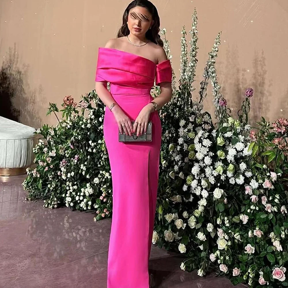 Graceful Front Slit Off the Shoulder Pleats Evening Dresses Temperament Straight Satin Short Sleeves Custom Size Party Gowns
Graceful Front Slit Off the Shoulder Pleats Evening Dresses Temperament Straight Satin Short Sleeves Custom Size Party Gowns
