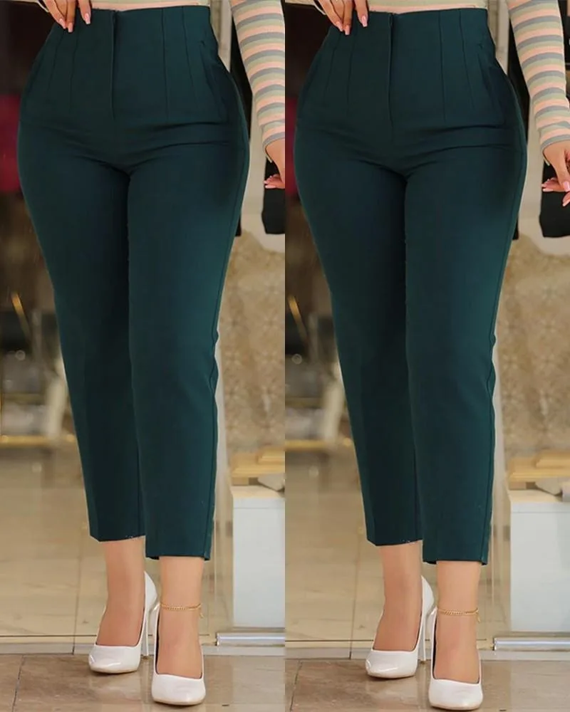 Women Pants High Waist Solid Pockets Pencil Pants Ankle Length Slim Fit Office Lady Zipper Flat Summer 2026 Slight Strech 17 S0c9a1d6fc045439bb85c6deb58cfb4422
