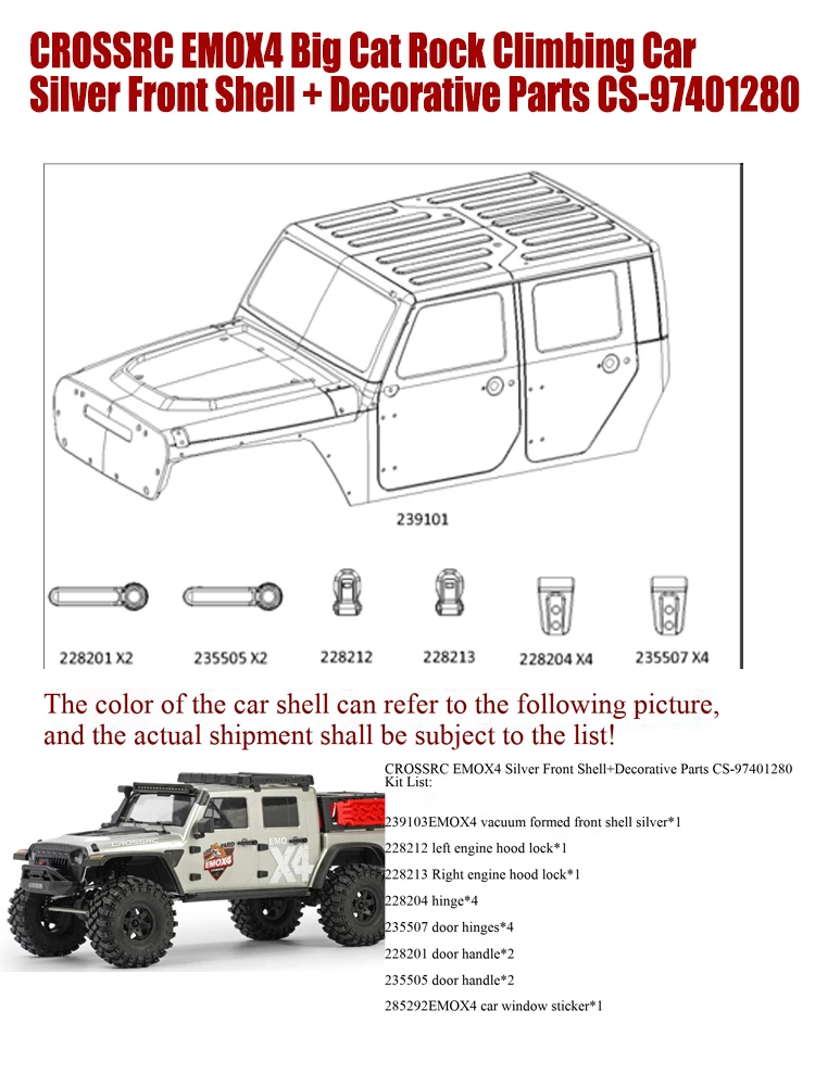 CROSSRC EMOX4 Leopard Climbing Car Silver Front Shell+Decorative Parts CS-97401280
CROSSRC EMOX4 Leopard Climbing Car Silver Front Shell+Decorative Parts CS-97401280