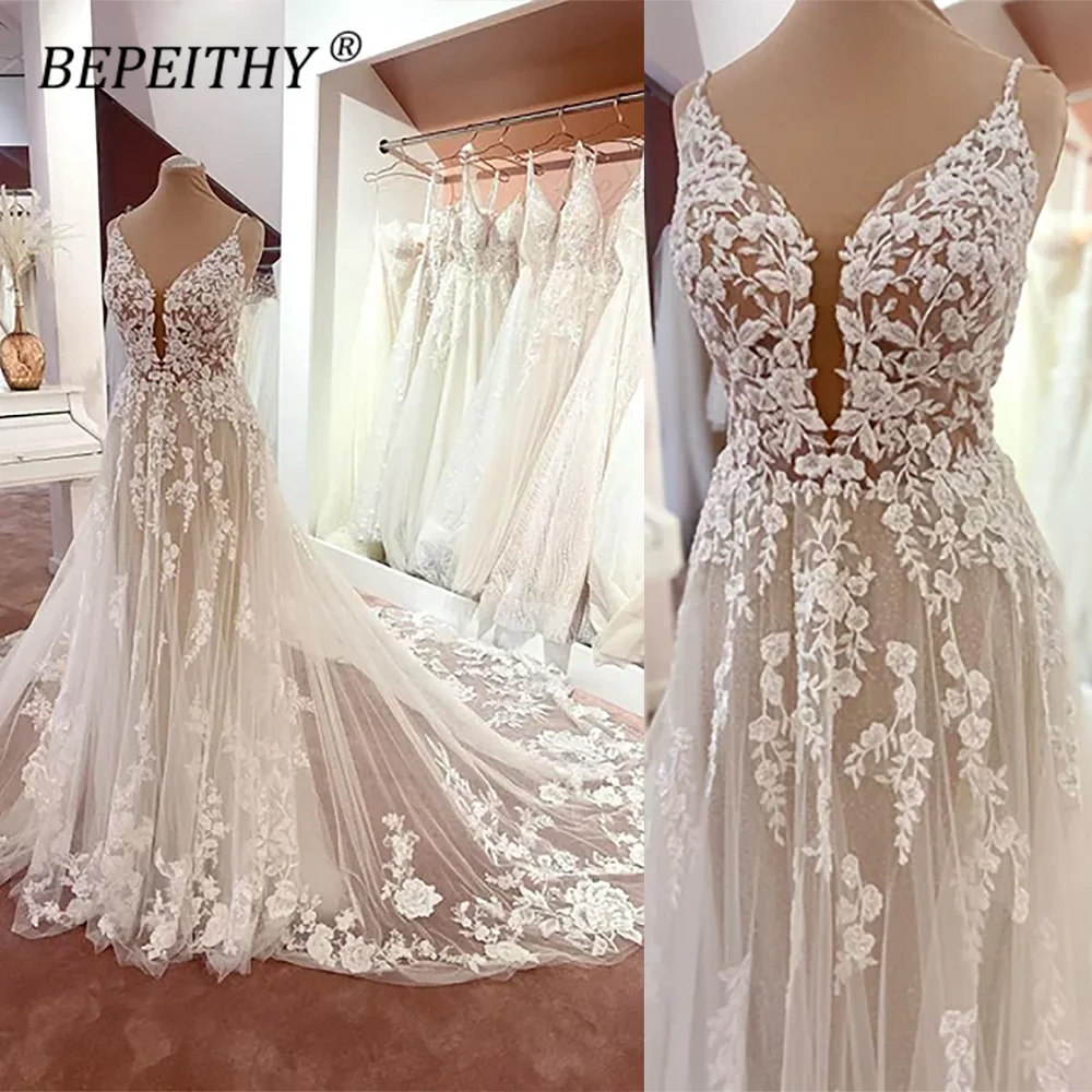 BEPEITHY Romantic Lace Wedding Party Dresses 2023 Sleeveless Court Train Sexy Backless Bride Ivory Boho Elbise Bridal Gown
BEPEITHY Romantic Lace Wedding Party Dresses 2023 Sleeveless Court Train Sexy Backless Bride Ivory Boho Elbise Bridal Gown