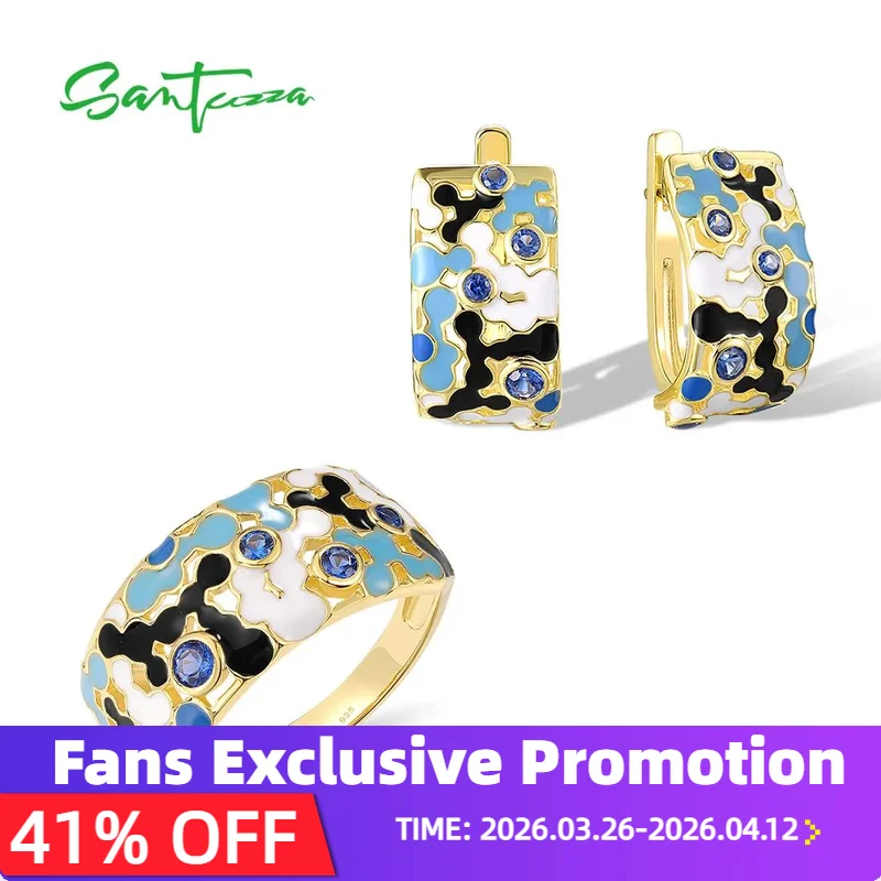 SANTUZZA Real 925 Silver Jewelry Set For Women Sparkling Enamel Color Mosaic Earrings Ring Chic Wedding Engagement Fine Jewelry
SANTUZZA Real 925 Silver Jewelry Set For Women Sparkling Enamel Color Mosaic Earrings Ring Chic Wedding Engagement Fine Jewelry