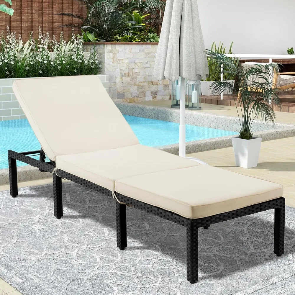 Outdoor Chaise Lounge Chair, PE Wicker Lounger Recliner with 5-Position Adjustable Backrest & Removable Cushion, Patio
Outdoor Chaise Lounge Chair, PE Wicker Lounger Recliner with 5-Position Adjustable Backrest & Removable Cushion, Patio
