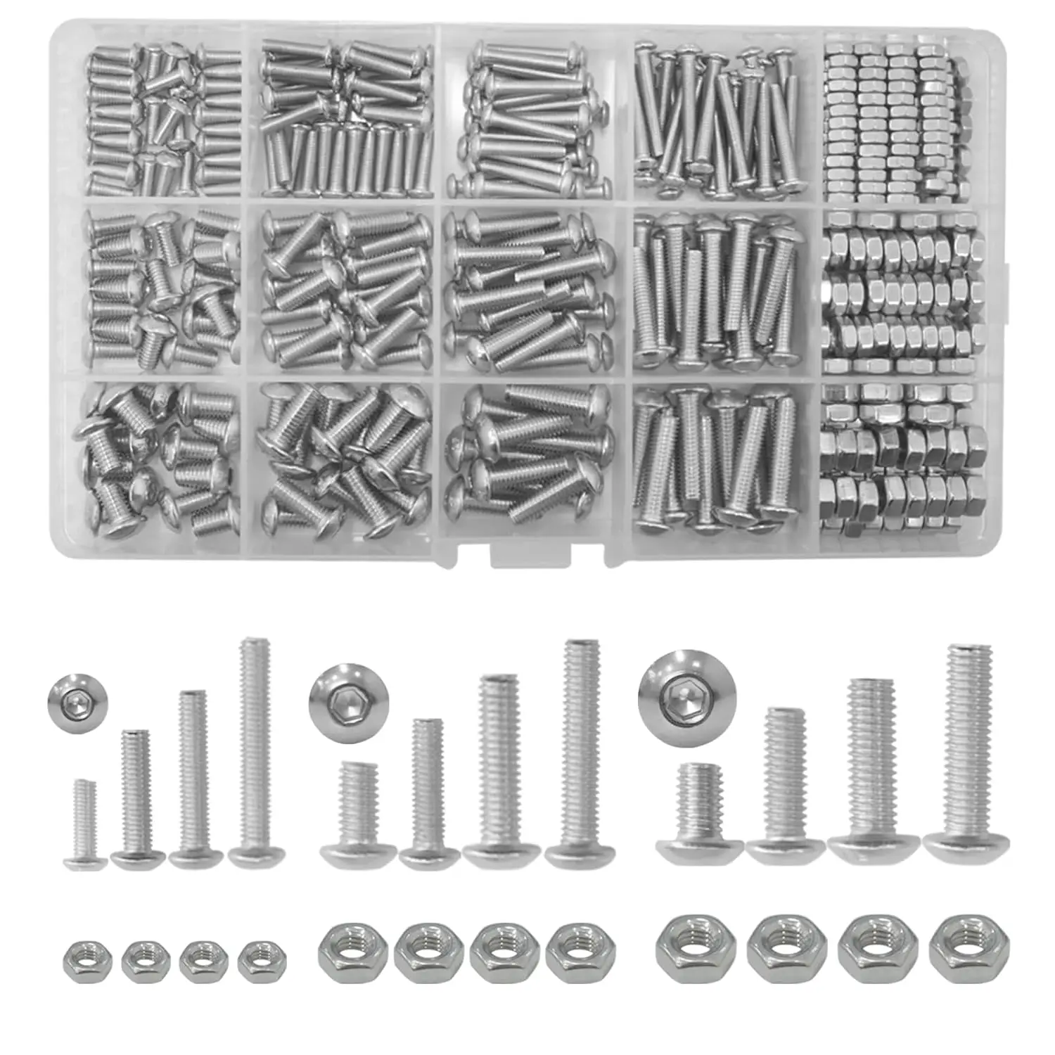 Набор из 500 болтов и гаек с шестигранной головкой и головкой, метрических M3 M4 M5, длина 8/12/16/20 мм, нержавеющая сталь
Набор из 500 болтов и гаек с шестигранной головкой и головкой, метрических M3 M4 M5, длина 8/12/16/20 мм, нержавеющая сталь