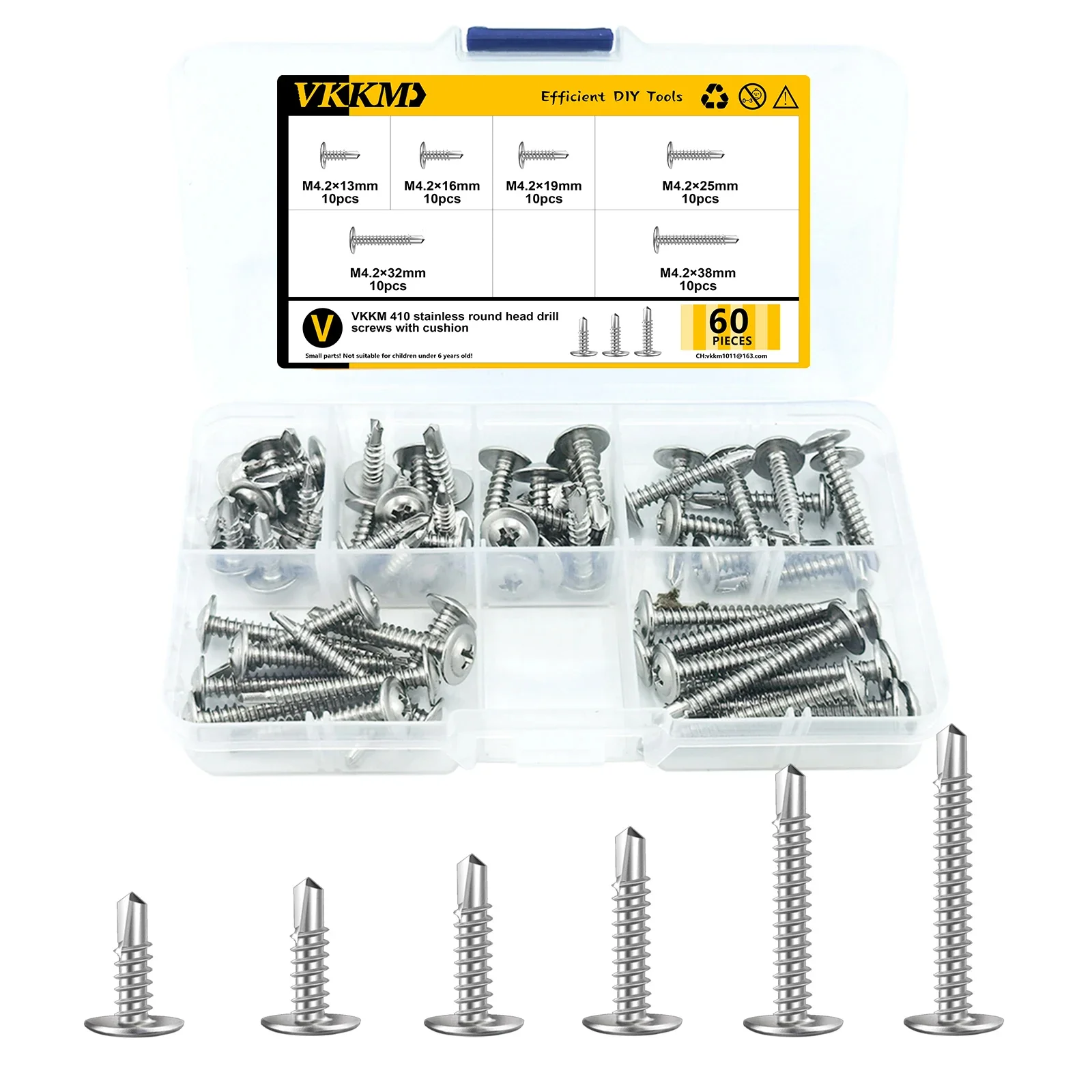 VKKM - M4.2 Self Drilling Screws, 60 Pieces of 410 Stainless Steel, Long Coverage, Platform Selection, Reliable Fastening.
VKKM - M4.2 Self Drilling Screws, 60 Pieces of 410 Stainless Steel, Long Coverage, Platform Selection, Reliable Fastening.