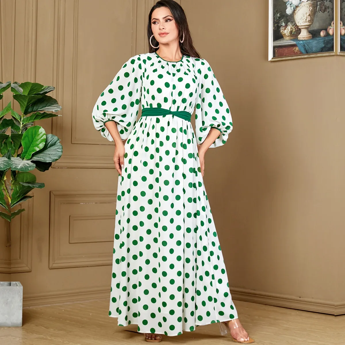 Elegant Printing Abayas For Muslim Woman O-neck A-Line Lantern Sleeve Dresses With Belt Moroccan Islamic Dubai Stylish Robe 2025
Elegant Printing Abayas For Muslim Woman O-neck A-Line Lantern Sleeve Dresses With Belt Moroccan Islamic Dubai Stylish Robe 2025