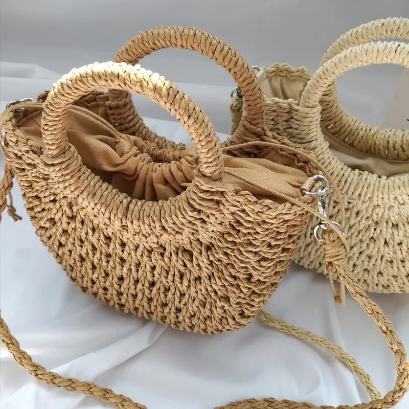 Summer Handmade Bags for Women Beach Weaving Ladies Straw Bag Wrapped Beach Bag Moon shaped Top Handle Handbags Totes
Summer Handmade Bags for Women Beach Weaving Ladies Straw Bag Wrapped Beach Bag Moon shaped Top Handle Handbags Totes