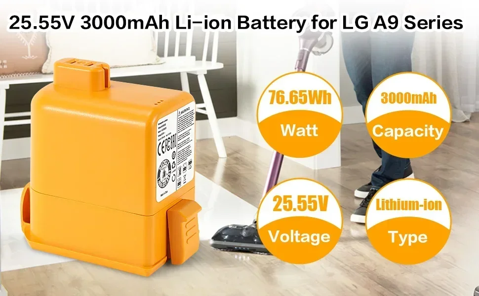 For LG Cord Zero A9,Cord Zero A9+,A9, Cord Zero A9 Plus,A9M,A958,A958SK Higher quality 2.6Ah Vacuum Cleaner battery EAC63758601
For LG Cord Zero A9,Cord Zero A9+,A9, Cord Zero A9 Plus,A9M,A958,A958SK Higher quality 2.6Ah Vacuum Cleaner battery EAC63758601