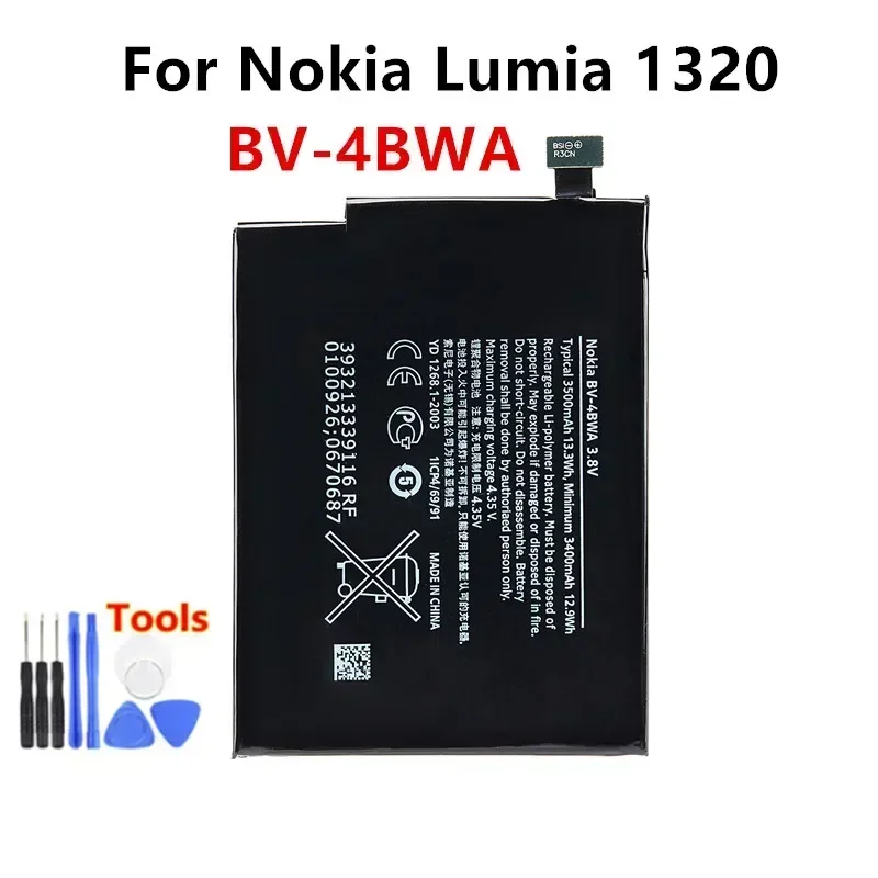 Original BV-4BWA 3400mAh Replacement Battery For Nokia Lumia 1320 Built-in BV4BWA /BV 4BWA Li-Polymer Batteries + Free Tools
Original BV-4BWA 3400mAh Replacement Battery For Nokia Lumia 1320 Built-in BV4BWA /BV 4BWA Li-Polymer Batteries + Free Tools