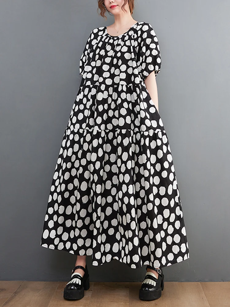 2023 Summer New Black Vintage Polka Dot Print Dresses For Women Short Sleeve Loose Casual Long Dress Fashion Elegant Clothing
2023 Summer New Black Vintage Polka Dot Print Dresses For Women Short Sleeve Loose Casual Long Dress Fashion Elegant Clothing