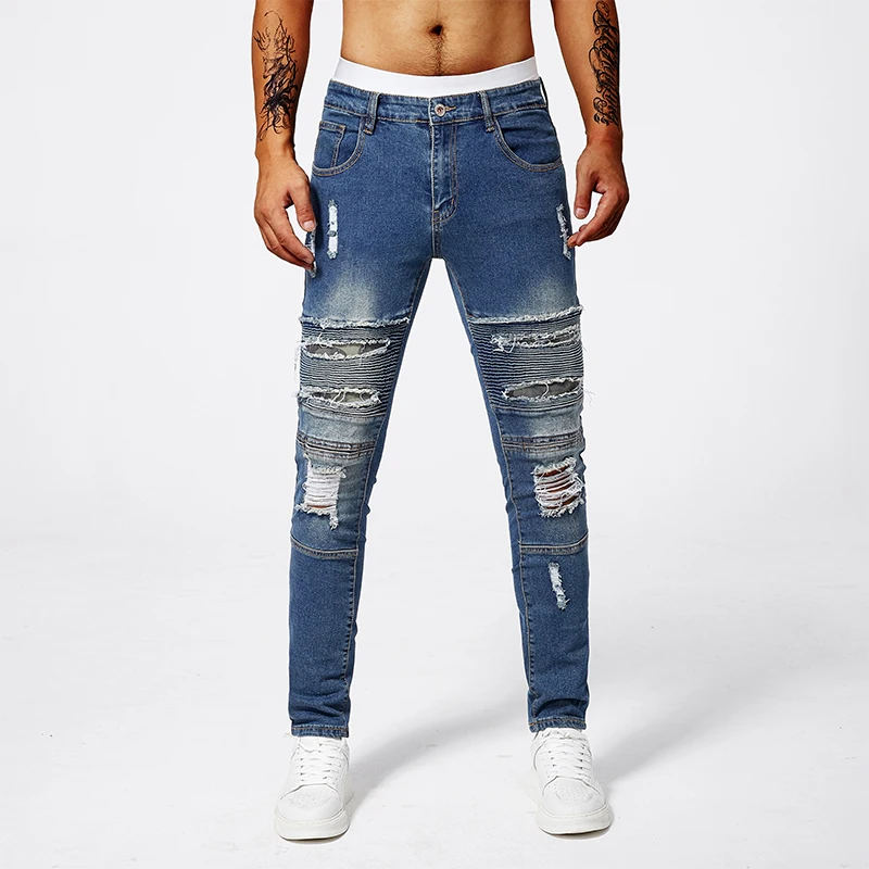 High-end broken hole jeans men's Slim small feet pants summer thin section light blue casual stretch pants men's models
High-end broken hole jeans men's Slim small feet pants summer thin section light blue casual stretch pants men's models