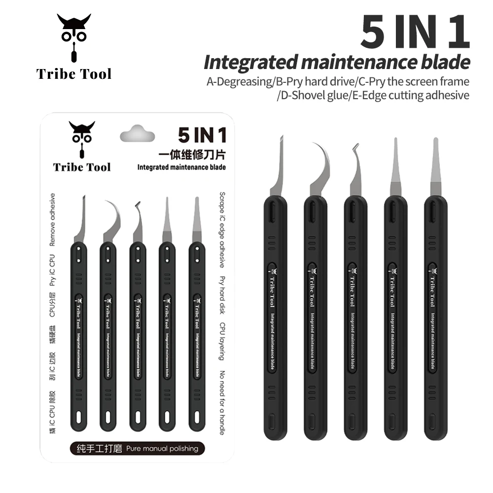 Инструмент Tribe 5-в-1, набор ремонтных лезвий для материнской платы мобильного телефона, процессора, IC, жесткий диск, инструмент для удаления рамы, инструмент для разборки 
Инструмент Tribe 5-в-1, набор ремонтных лезвий для материнской платы мобильного телефона, процессора, IC, жесткий диск, инструмент для удаления рамы, инструмент для разборки