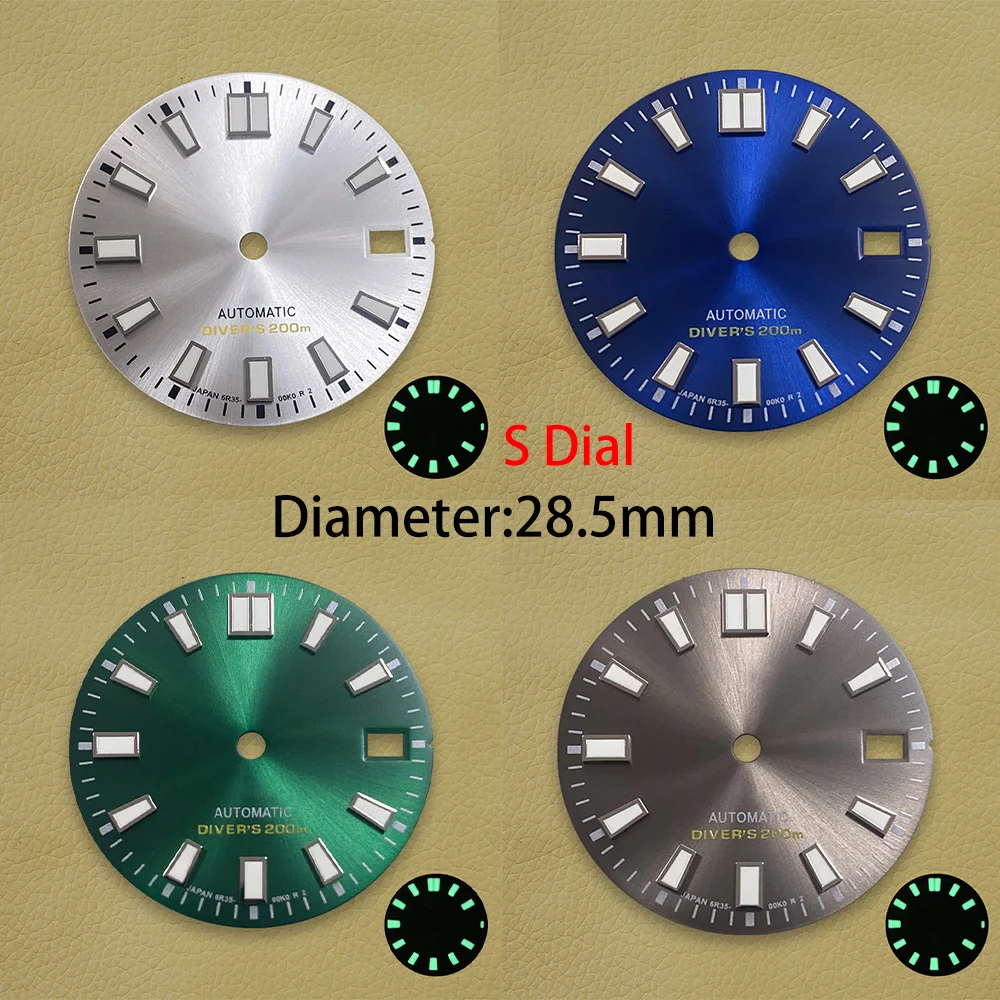 Циферблат с логотипом S 28,5 мм NH35, циферблат для дайвера Sunburst, подходит для механизма NH35/NH36/4R/7S, сильный C3, зеленый светящийся аксессуар для часов
Циферблат с логотипом S 28,5 мм NH35, циферблат для дайвера Sunburst, подходит для механизма NH35/NH36/4R/7S, сильный C3, зеленый светящийся аксессуар для часов