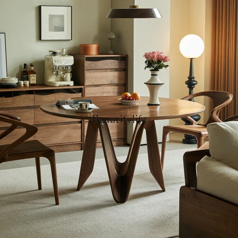 LSolid wood tempered glass round dining table modern North American black walnut
LSolid wood tempered glass round dining table modern North American black walnut