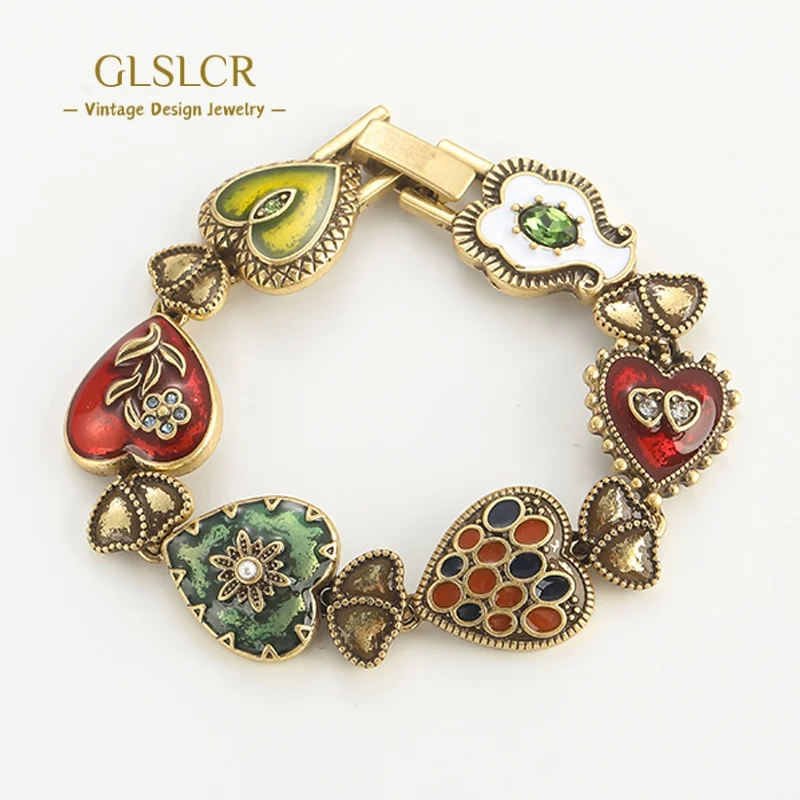Vintage Antique Love Enamel Heart Bracelets For Women Accessories Gold Color Rhinestone Luxury Dubai Jewelry Charms Valentine
Vintage Antique Love Enamel Heart Bracelets For Women Accessories Gold Color Rhinestone Luxury Dubai Jewelry Charms Valentine