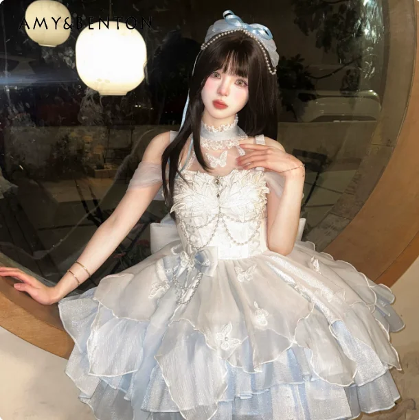 Summer Japanese Women's Round Neck Tube Top Suspender Princess Wind Blue and White Swan Fine Flash Butterfly Lolita Dress
Summer Japanese Women's Round Neck Tube Top Suspender Princess Wind Blue and White Swan Fine Flash Butterfly Lolita Dress