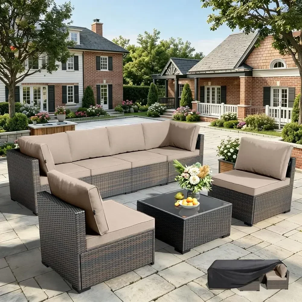 7-Piece All-Weather Wicker Rattan Outdoor Patio Furniture Set, Perfect for Garden, Poolside, Balcony, Porch, and Patio, Brown/Kh
7-Piece All-Weather Wicker Rattan Outdoor Patio Furniture Set, Perfect for Garden, Poolside, Balcony, Porch, and Patio, Brown/Kh
