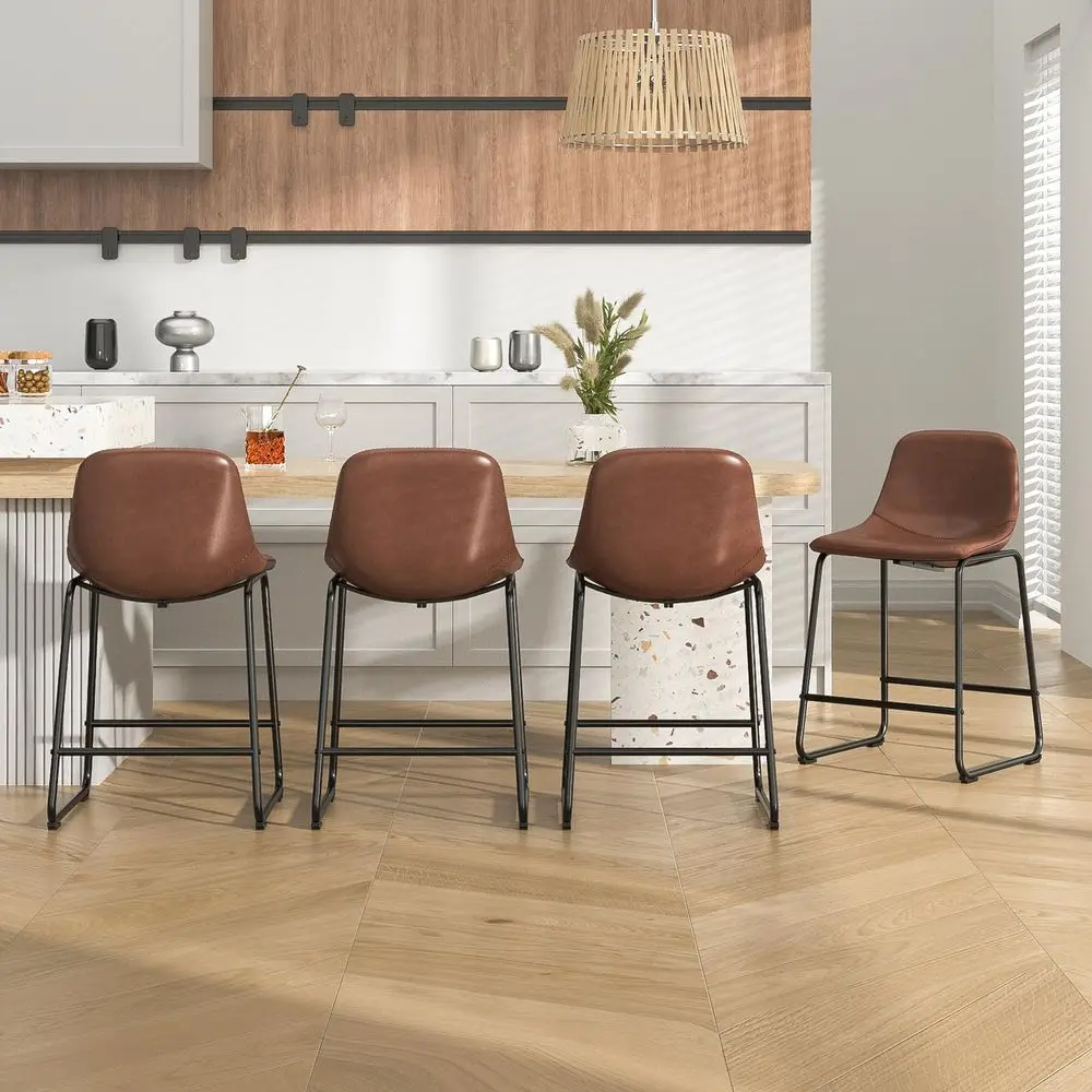 Pu Faux Leather Bar Stools Set of 4, Industrial Pub Barstools with Back and Footrest, Modern Armless Bar Height Stool Chairs Br
Pu Faux Leather Bar Stools Set of 4, Industrial Pub Barstools with Back and Footrest, Modern Armless Bar Height Stool Chairs Br