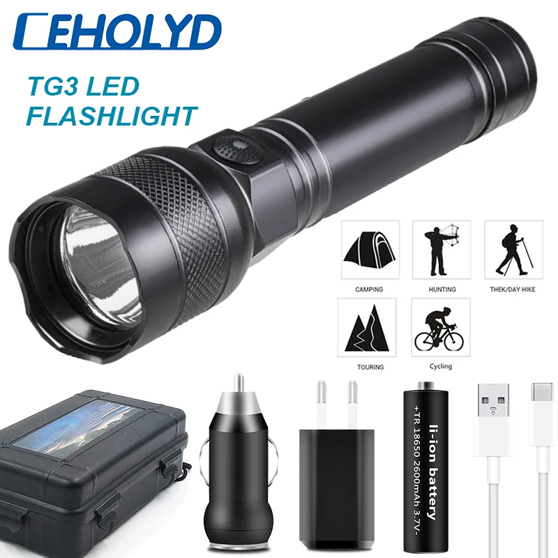 Ceholyd TG3 Led Flashlight High Quality Tactical Hunting Torch Usb Rechargeable Waterproof Lantern Fishing Light For 18650
Ceholyd TG3 Led Flashlight High Quality Tactical Hunting Torch Usb Rechargeable Waterproof Lantern Fishing Light For 18650