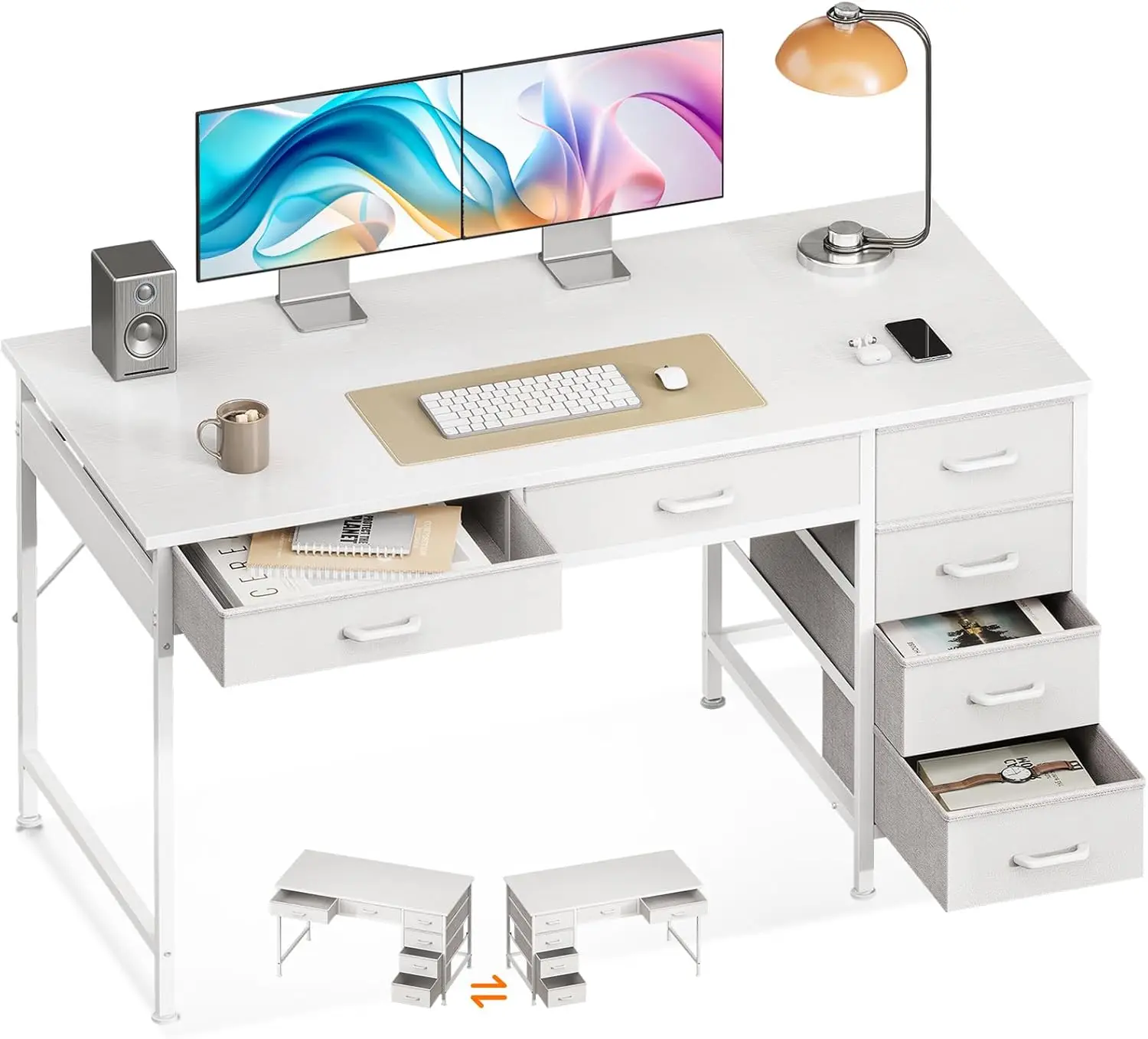 Computer Desk Wood 48 Inch Reversible, with Drawers All Seasons White
Computer Desk Wood 48 Inch Reversible, with Drawers All Seasons White