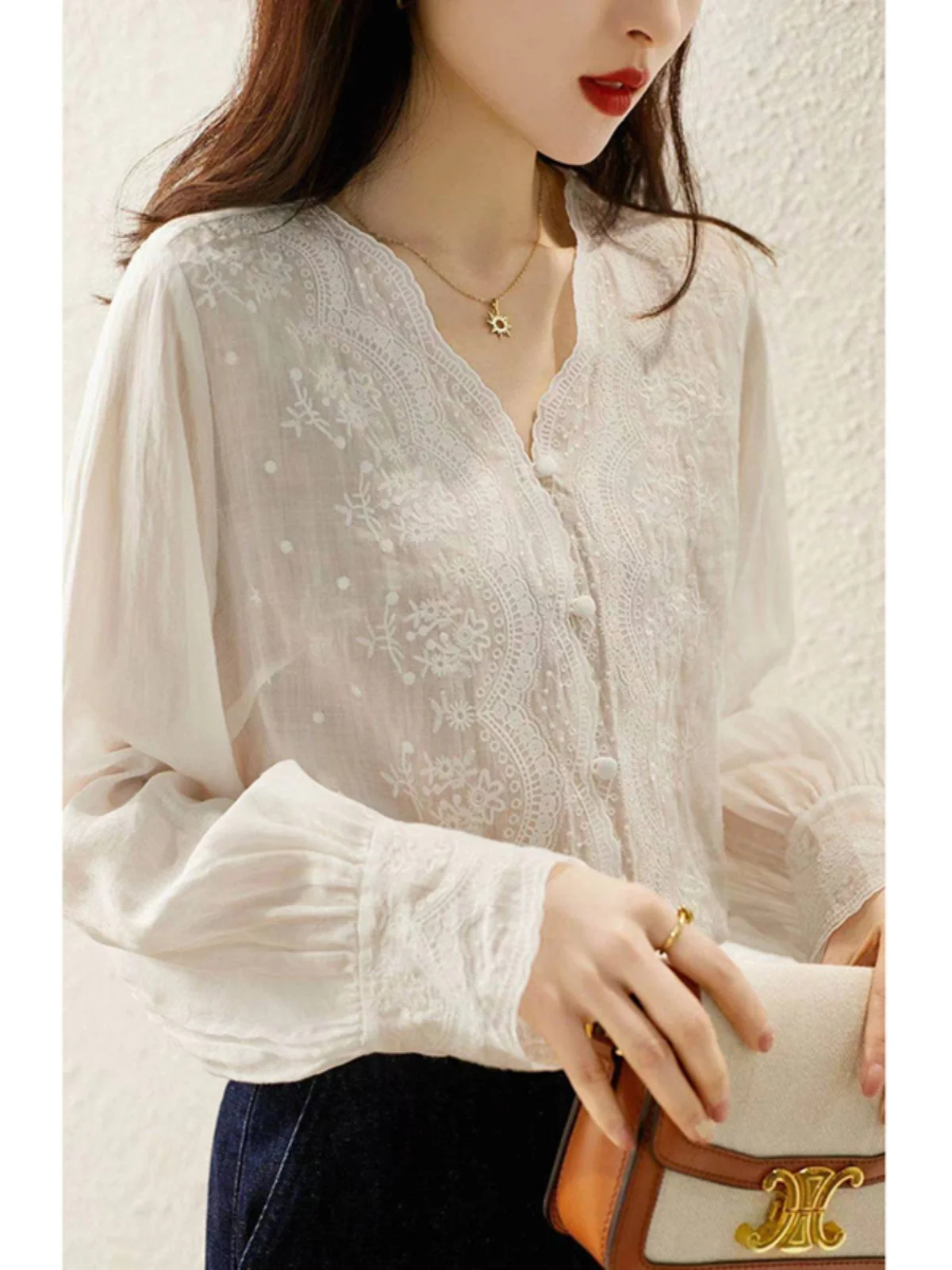Elegant Embroidered Linen Shirt Fashionable Autumn Design 3D Relief Style Women's High-End Clothing Commute Style V-Nec...
Elegant Embroidered Linen Shirt Fashionable Autumn Design 3D Relief Style Women's High-End Clothing Commute Style V-Nec...